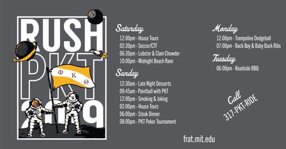Illustrated space-themed Phi Kappa Theta Rush poster from 2019