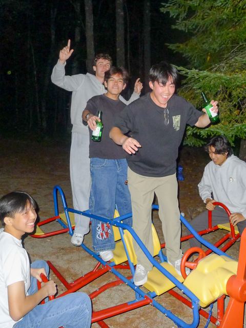 Brothers together during a late-night outdoor trip
